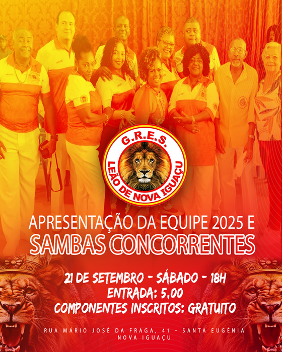 Leão de Nova Iguaçu apresenta equipe 2025 e sambas concorrentes